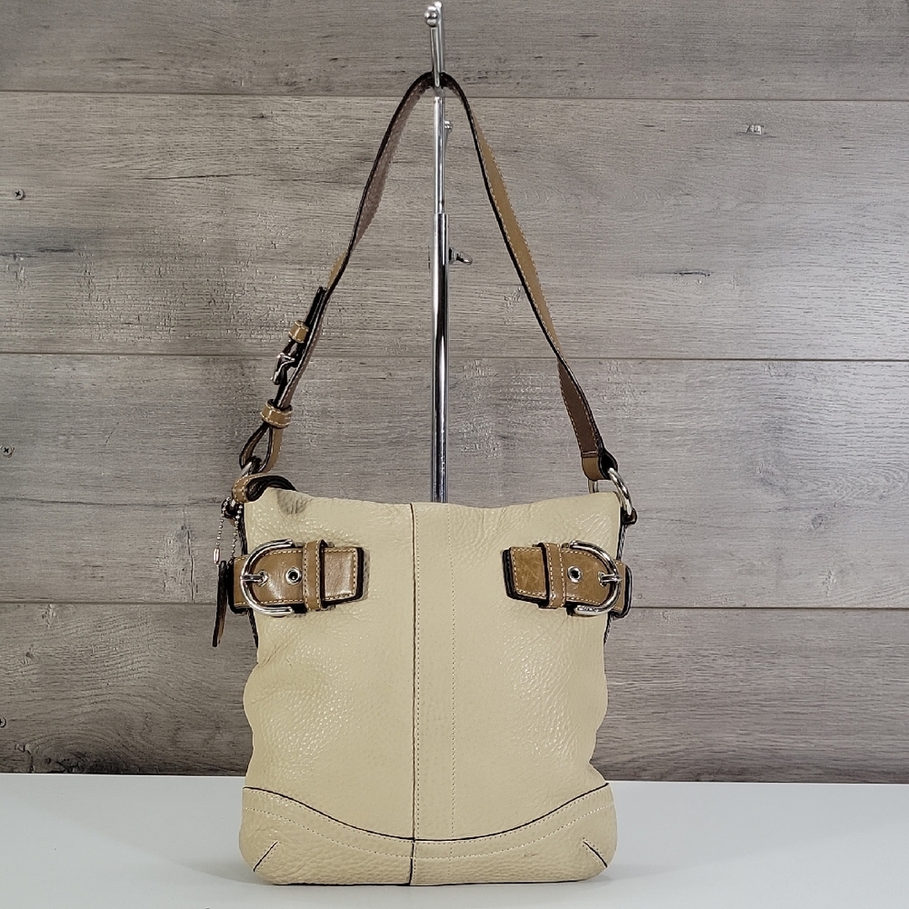 Vintage Coach Soho Slim Cream Pebble Leather Hobo Bag with Brown Accents - Picture 1 of 16